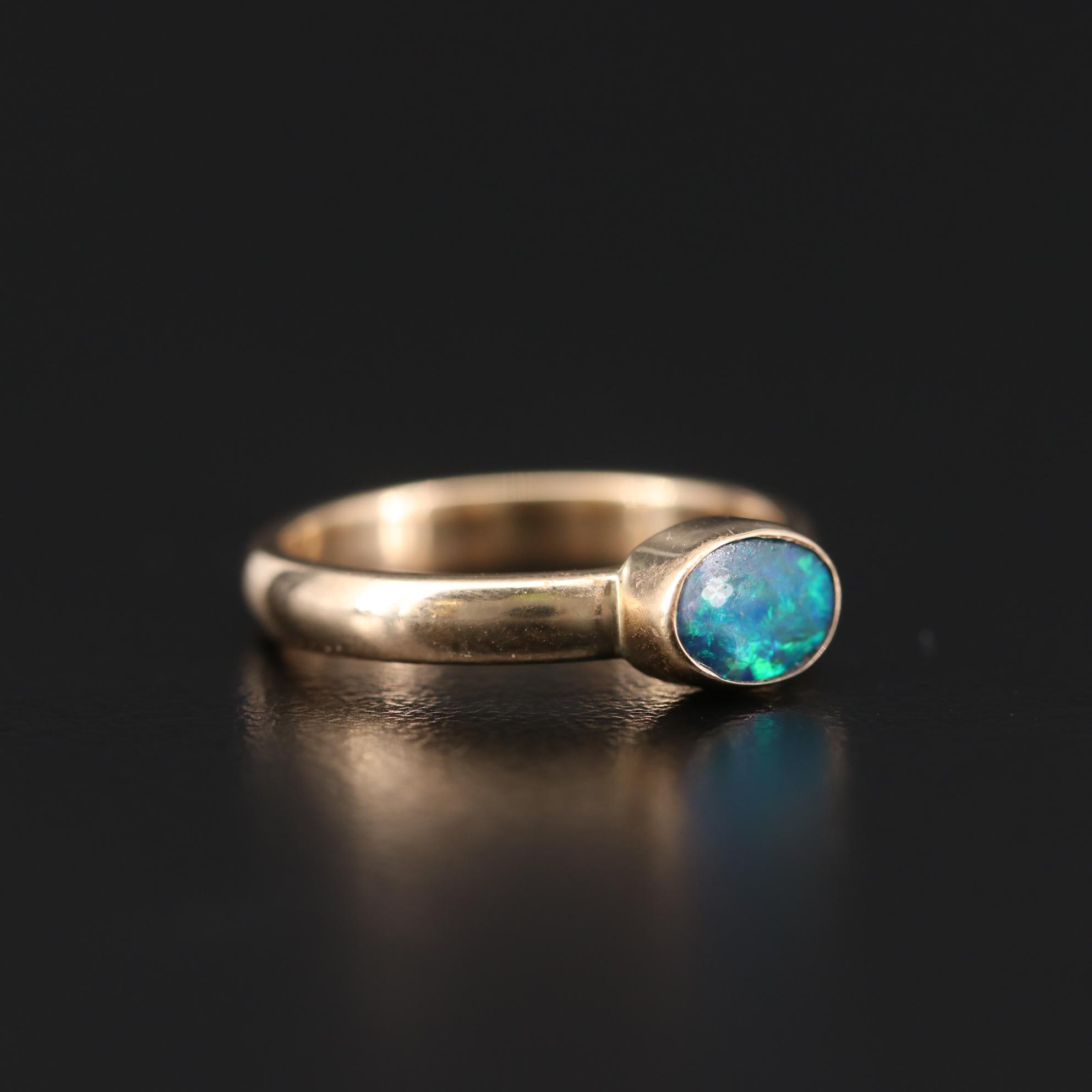 14K Yellow Gold Bezel Set Opal Doublet Ring