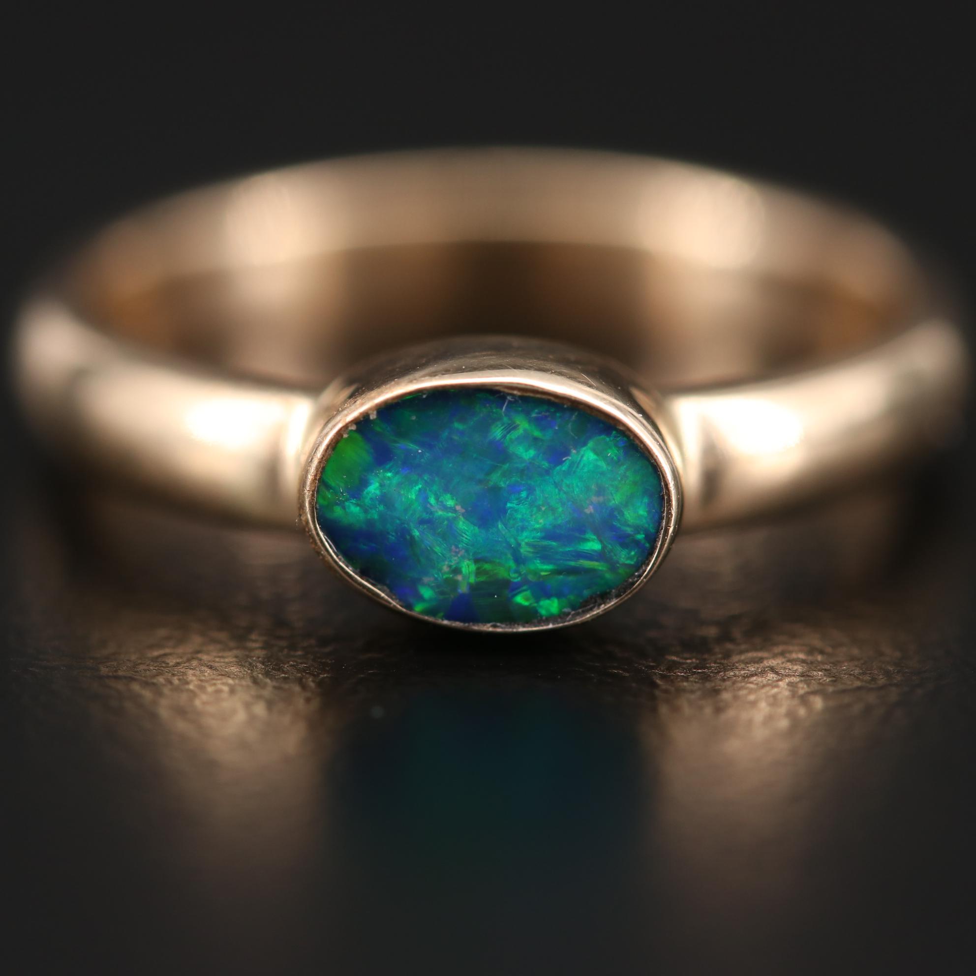 14K Yellow Gold Bezel Set Opal Doublet Ring