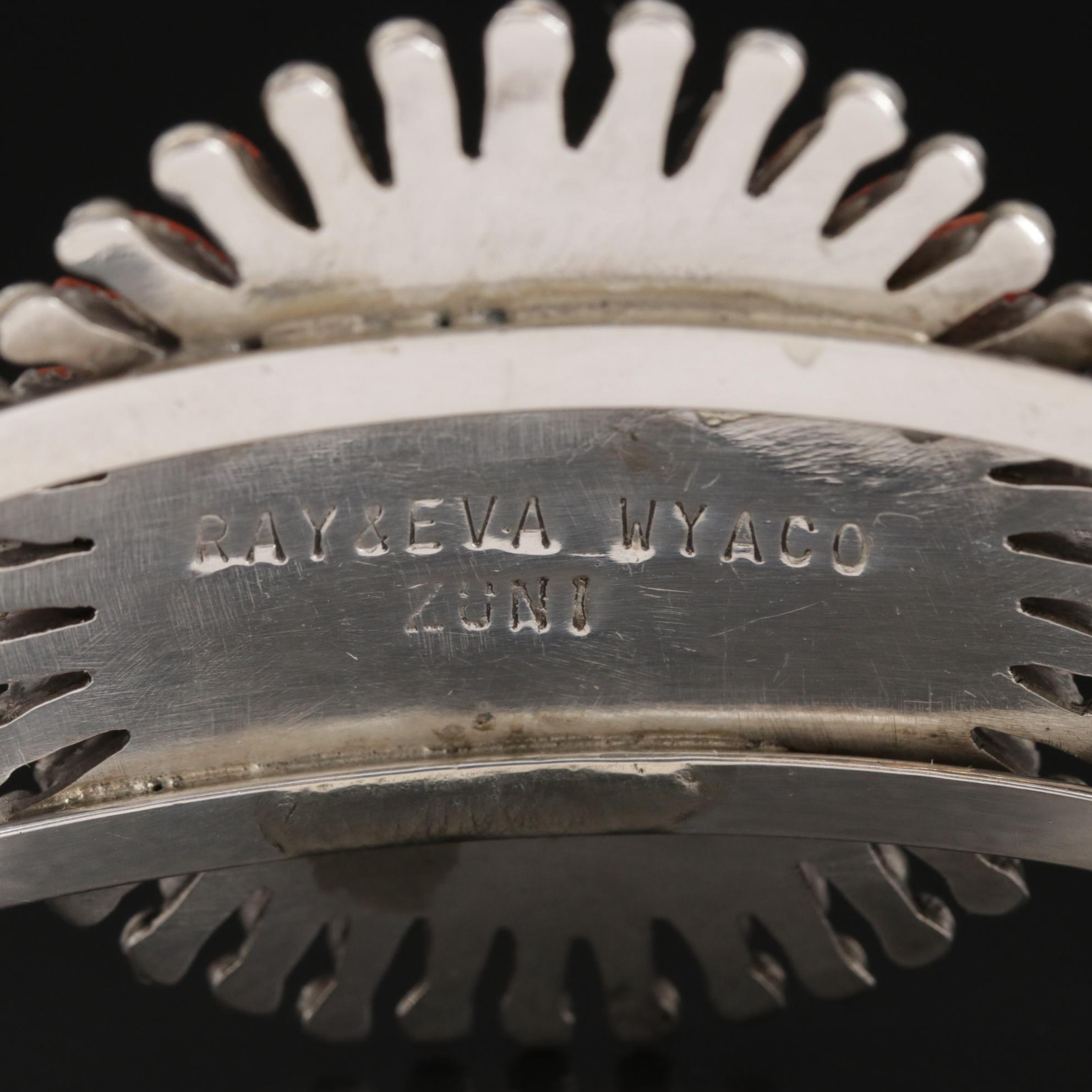 Ray & Eva Wyaco Zuni Coral Needlepoint Cuff Bracelet in Sterling