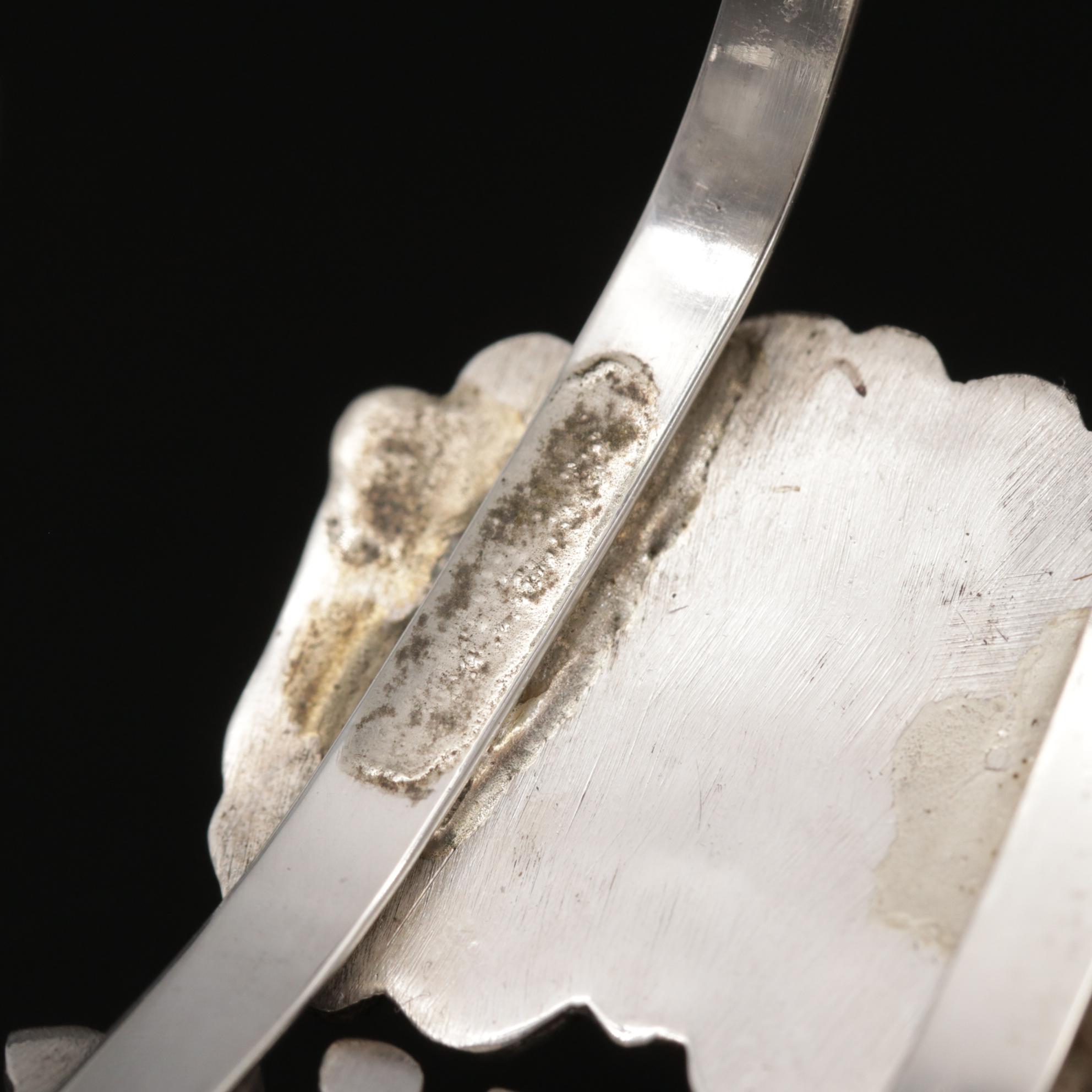 Ray & Eva Wyaco Zuni Coral Needlepoint Cuff Bracelet in Sterling