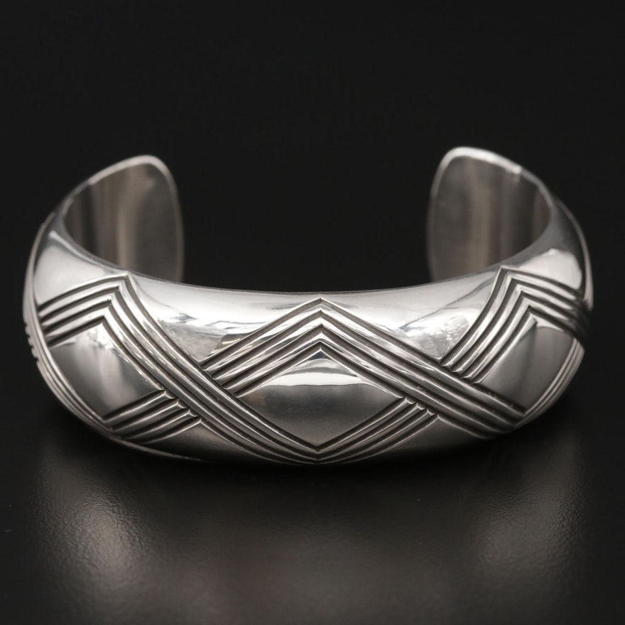 Albert Bighand Navajo Diné Sterling Silver Patterned Cuff