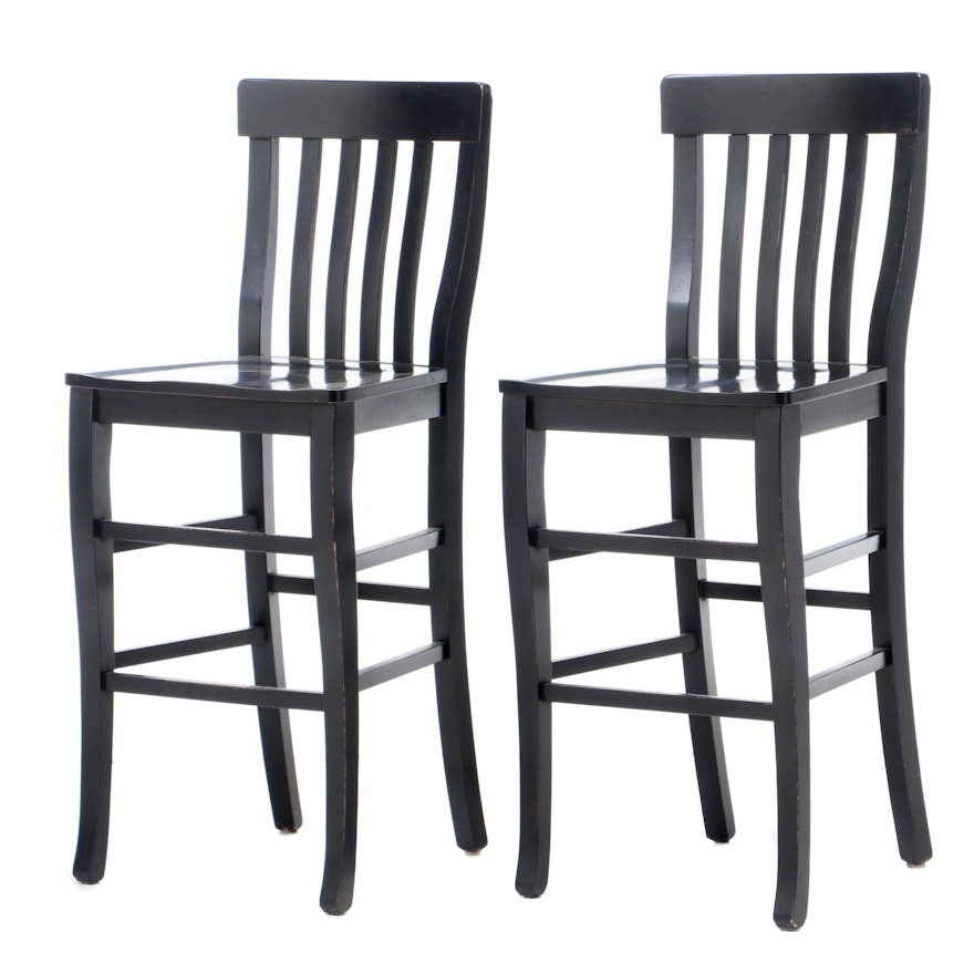 Italian Black Lacquered Barstools, Pair