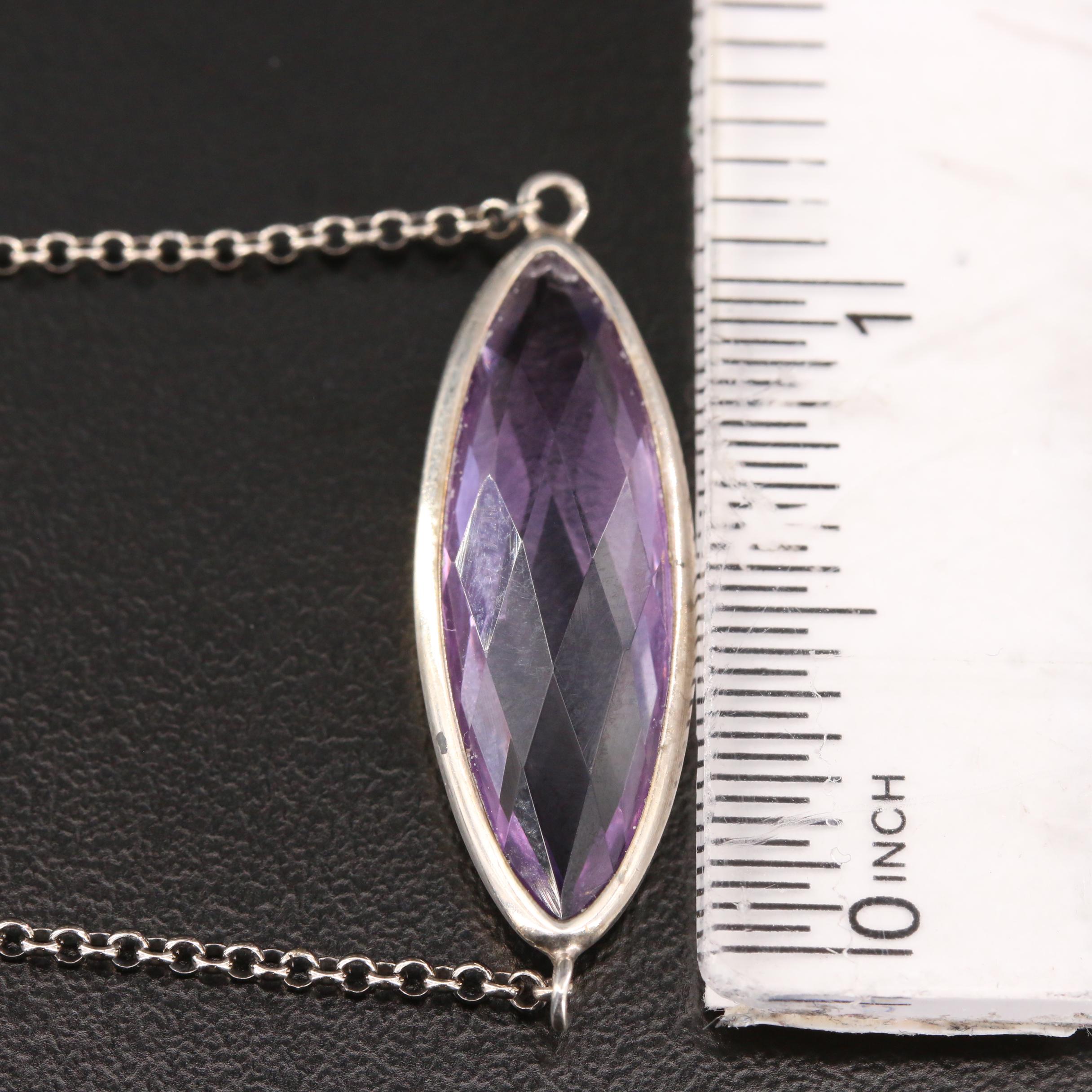 Lori Bonn Sterling Silver Amethyst and Smoky Quartz Station Necklace