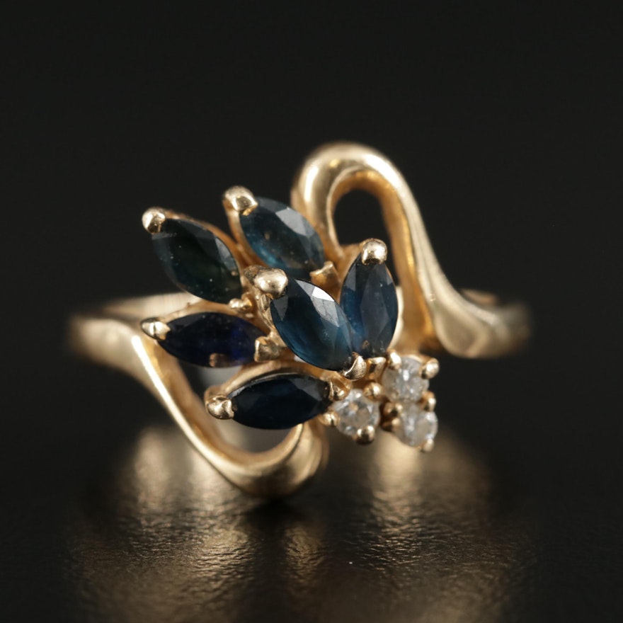 14K Yellow Gold Diamond and Sapphire Ring