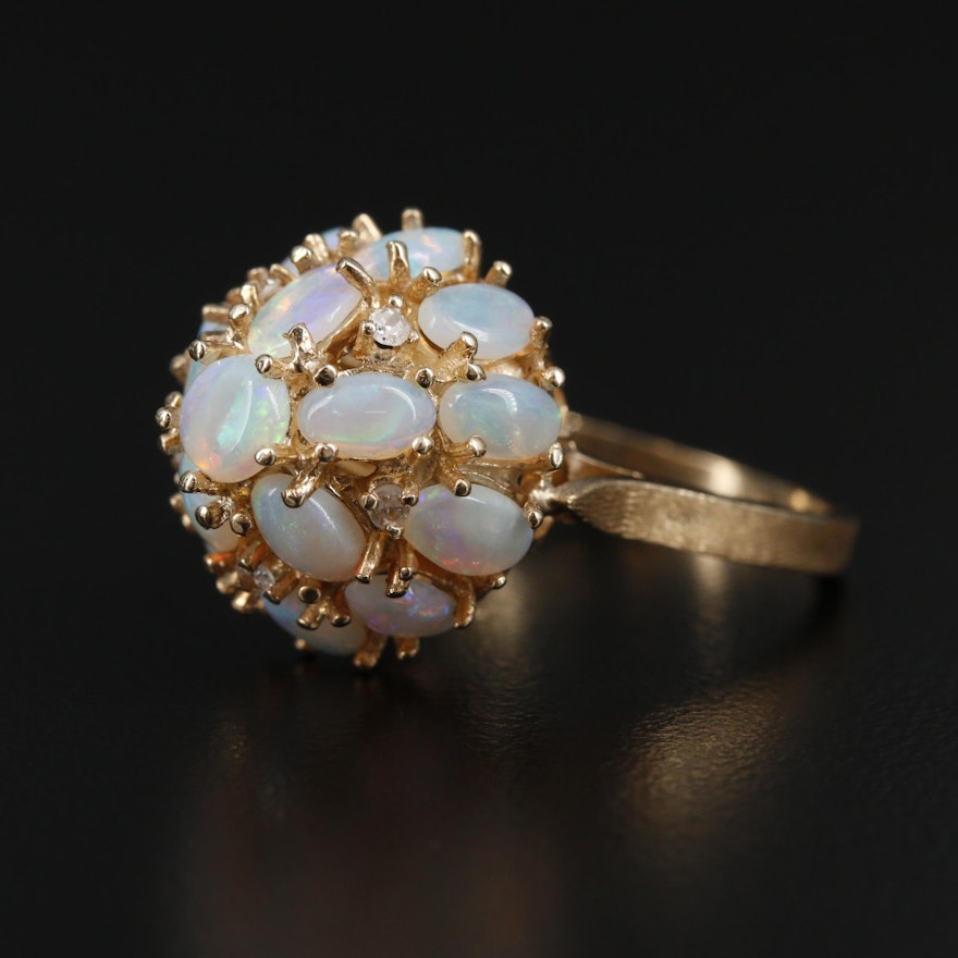 14K Opal and Diamond Princess Ring