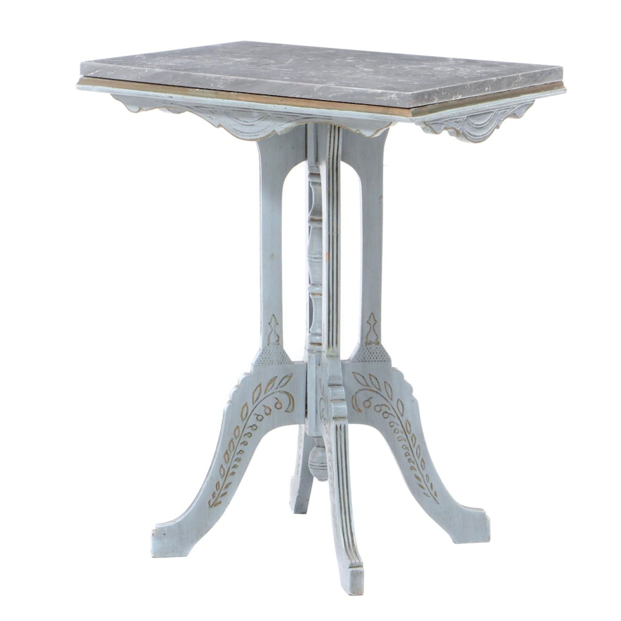 Victorian Painted and Marble Top Side Table, Late 19th Century