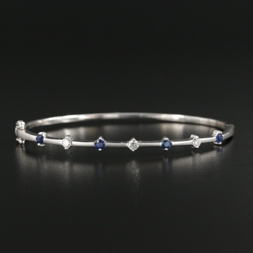 18K White Gold Sapphire and Diamond Bracelet with Matte Finish