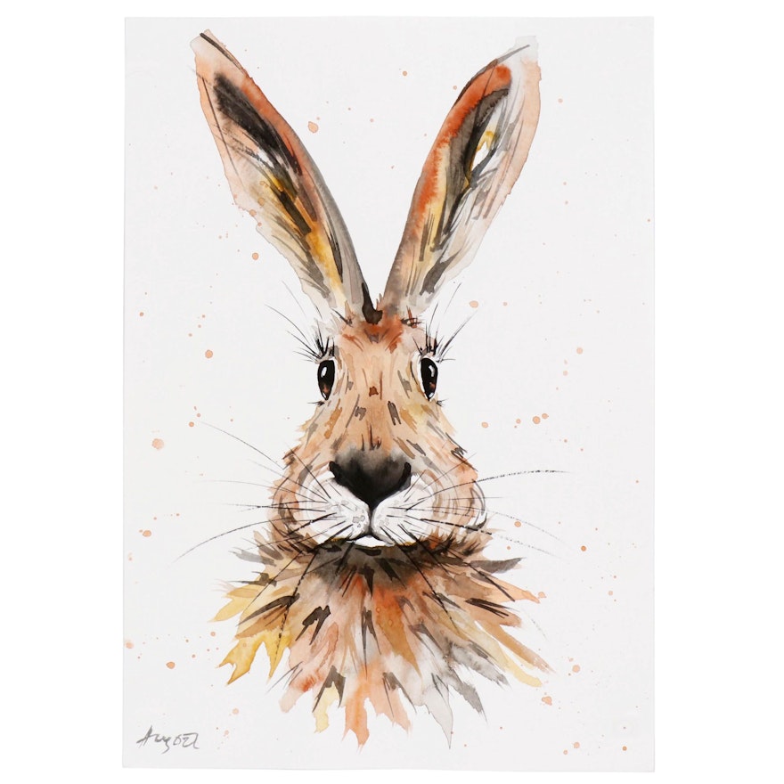 Anne Gorywine Watercolor Painting of Rabbit