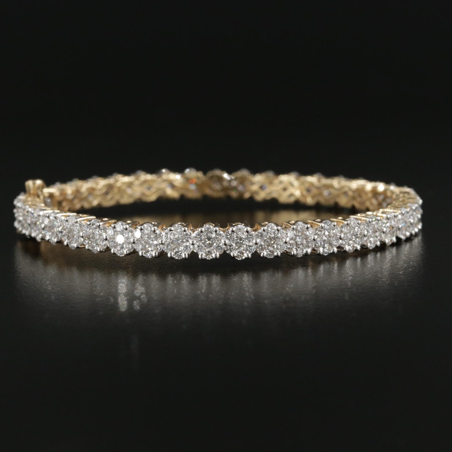 14K Yellow Gold 6.04 CTW Diamond Cluster Hinged Bracelet