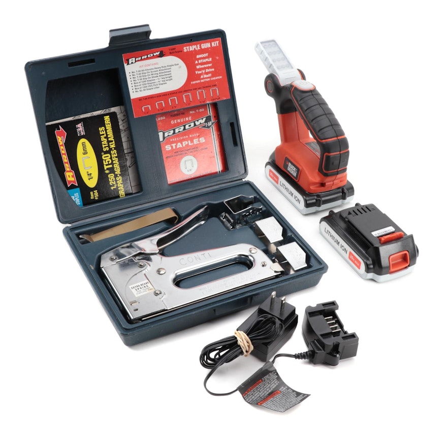 Arrow Staple Gun Kit with Black + Decker Rechargeable Flashlight