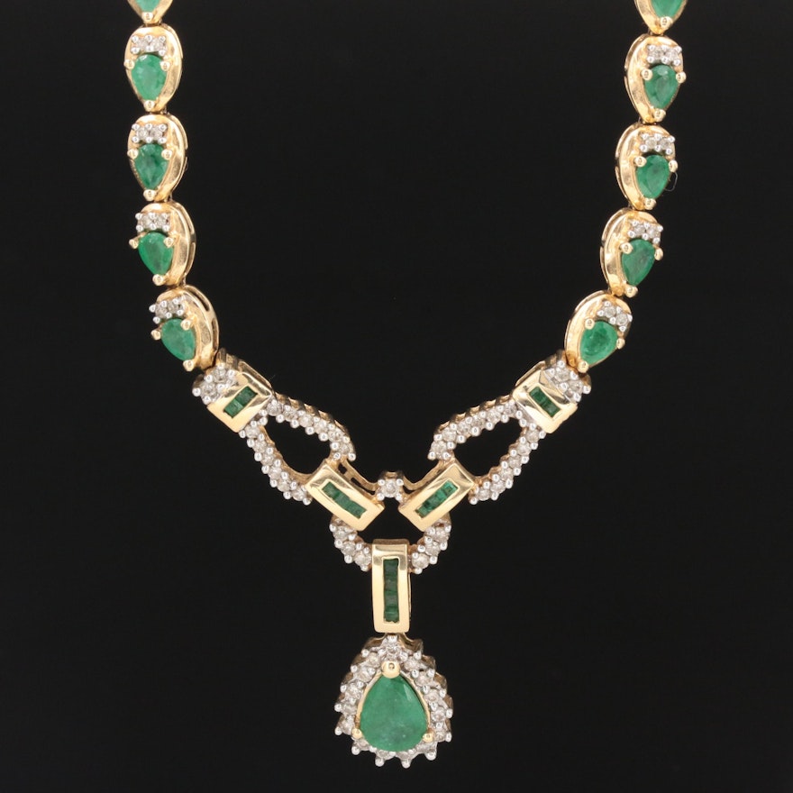 14K Yellow Gold Emerald and 1.25 CTW Diamond Necklace