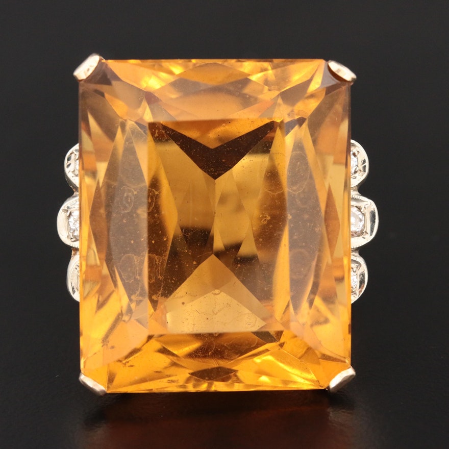 14K Yellow Gold 66.00 CT Citrine and Diamond Statement Ring