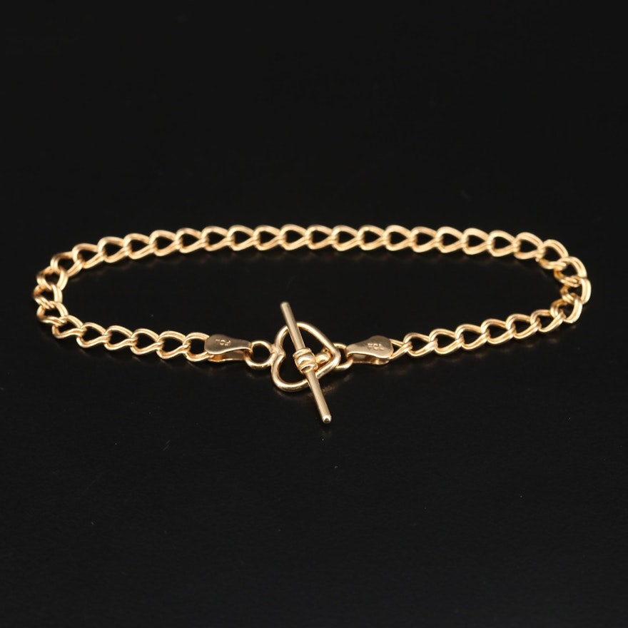 14K Double Curb Link Bracelet with Heart Toggle