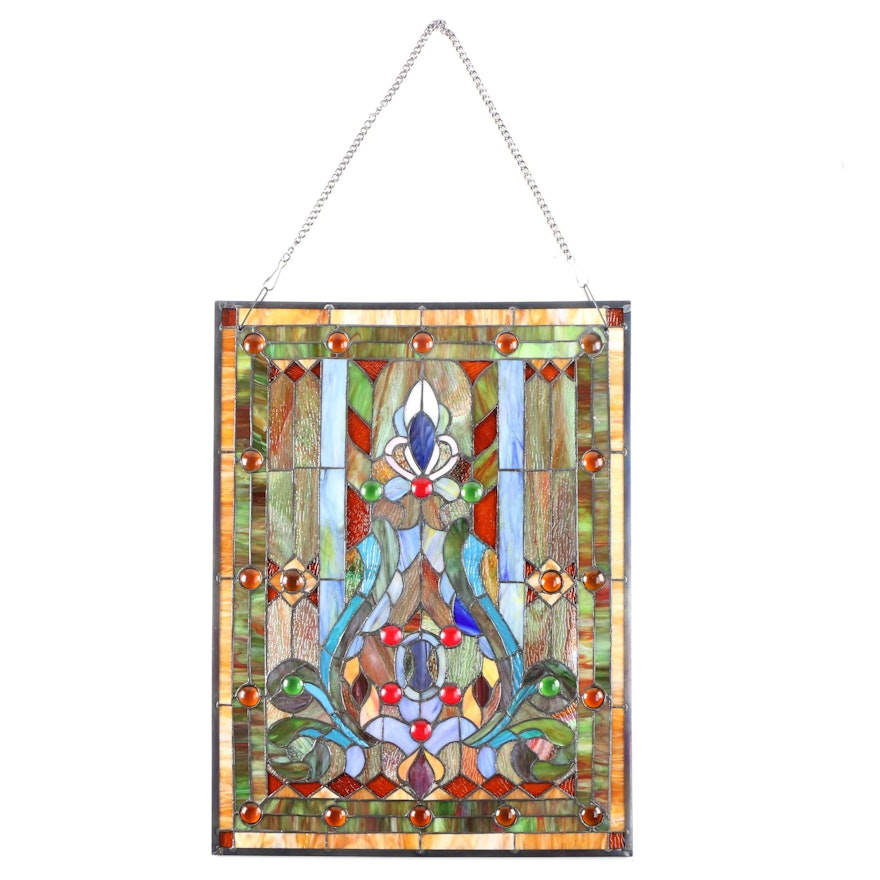 Jeweled Stained Glass Window Panel