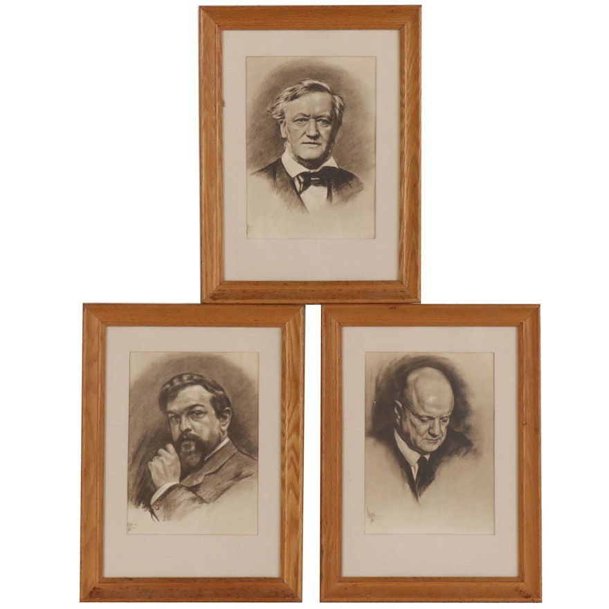 Rotogravures after Louis Lupas Male Portrait Drawings