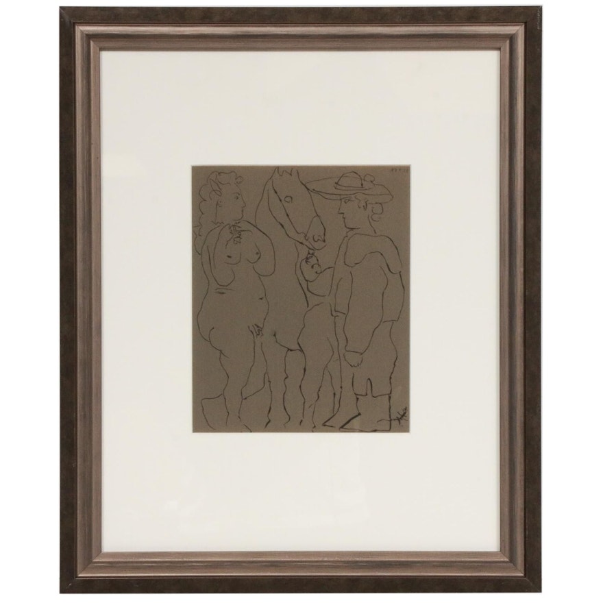Linoleum Cut Designed by Pablo Picasso "Picador, Woman & Horse," 1962