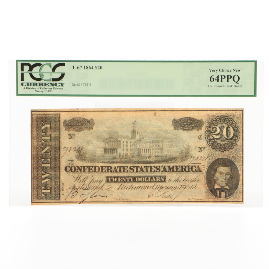 PCGS Graded 1864 Confederate States of America $20 Currency Note