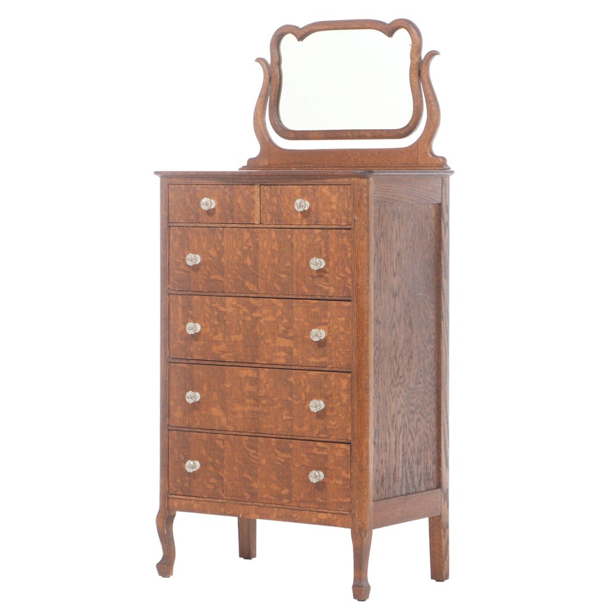 Victorian Style Oak Chest of Drawers with Mirror, Early 20th Century