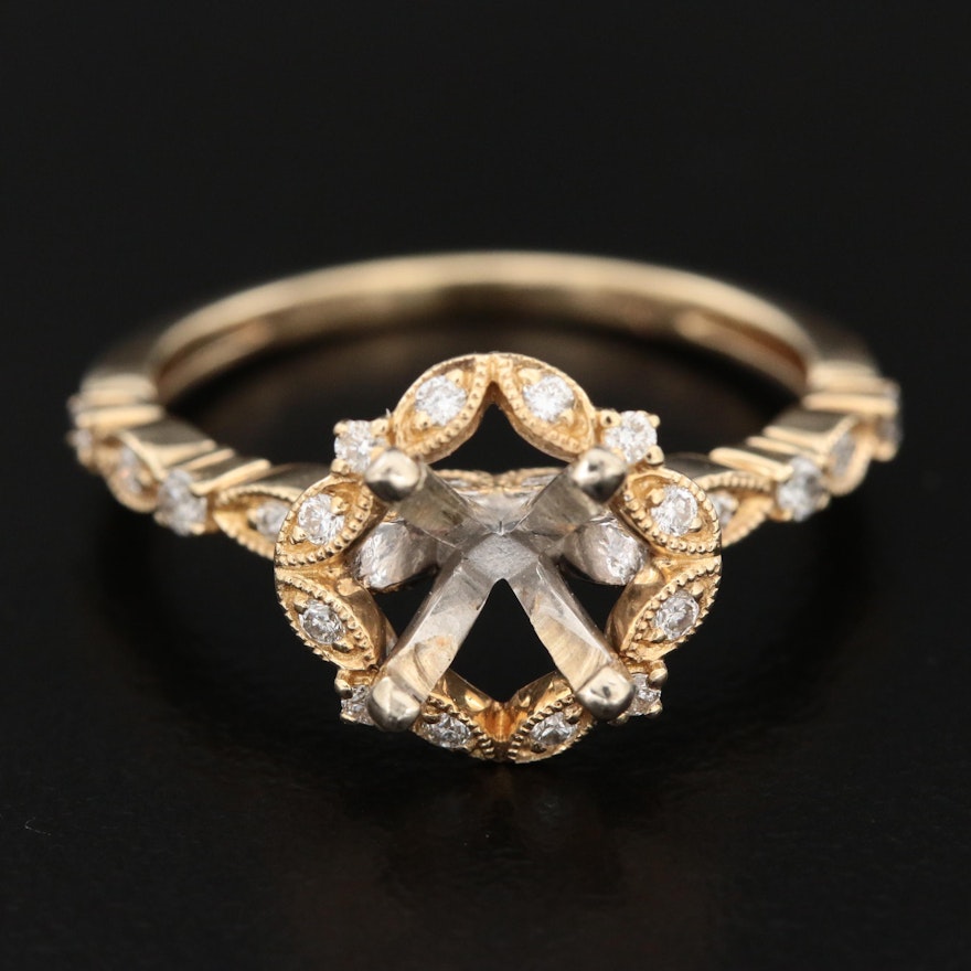 14K Yellow Gold Diamond Semi-Mount Ring