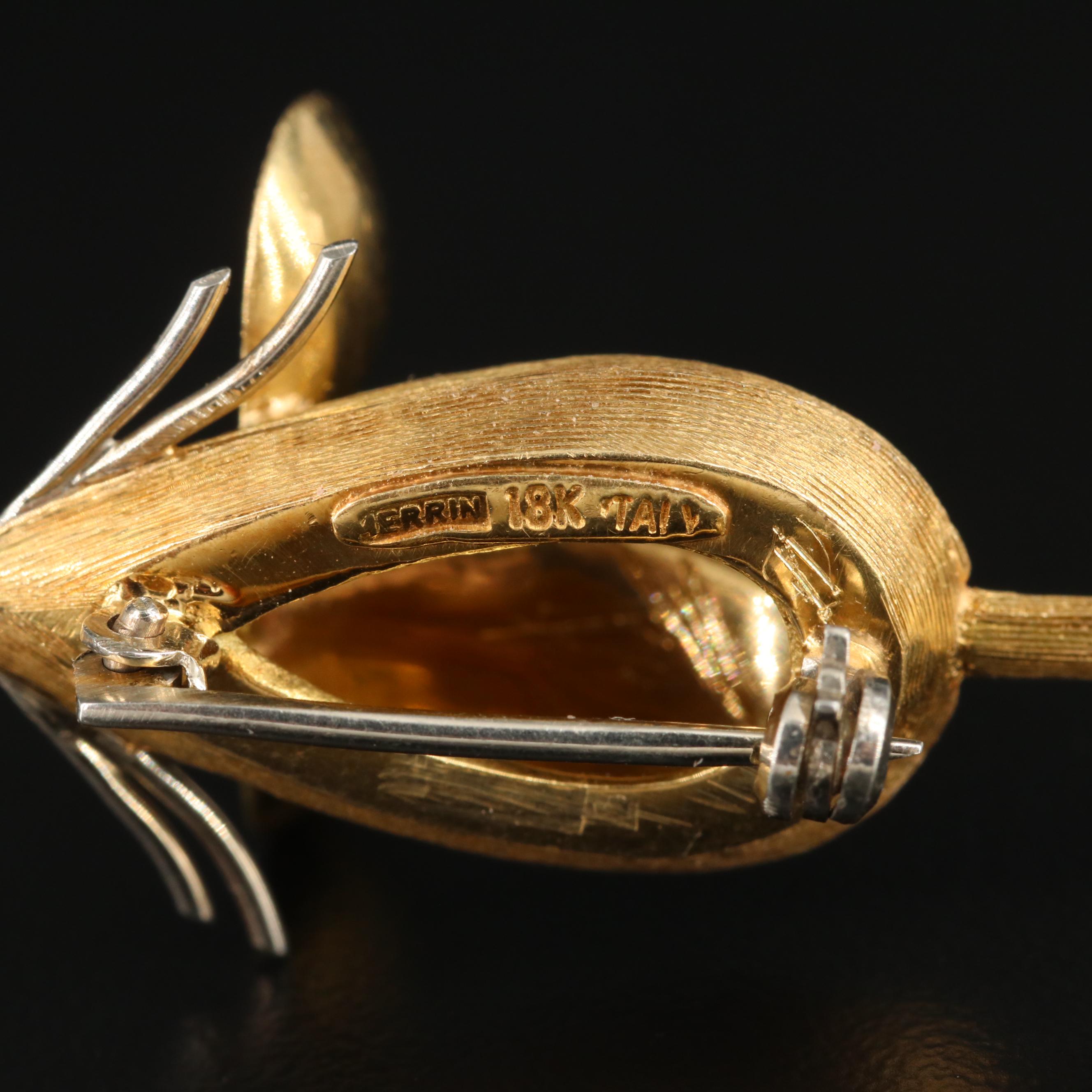 1950s Joseph Merrin 18K Yellow Gold Mouse Brooch with Ruby Eyes