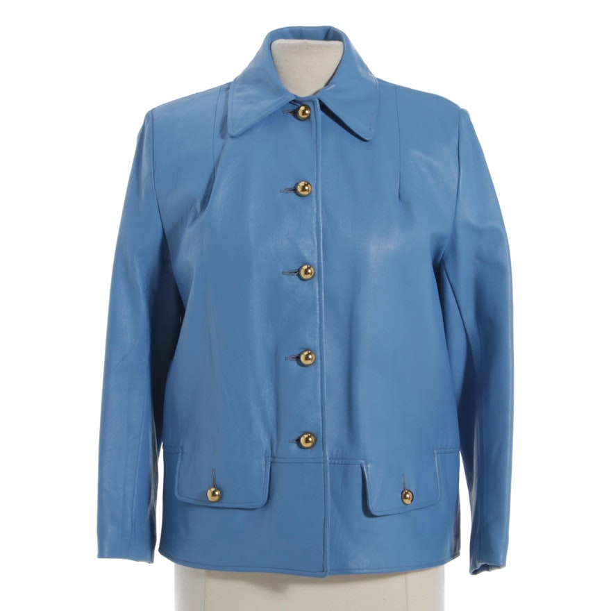 Letty Lee Ltd. Baby Blue Leather Blazer, Vintage