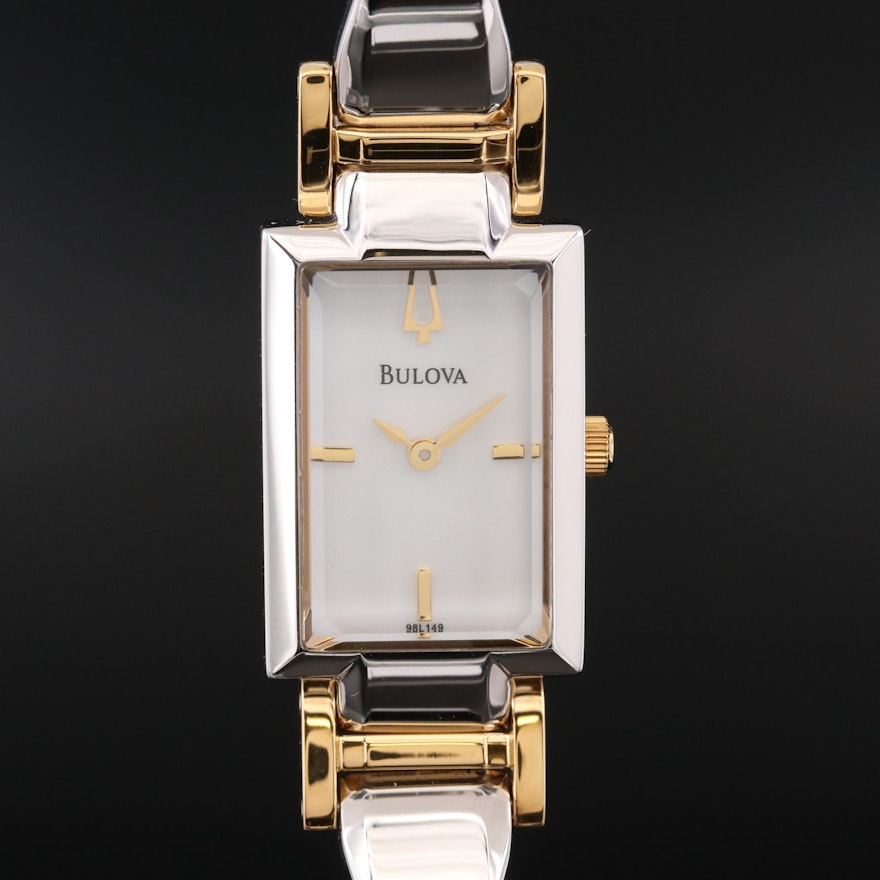 Bulova Bangle Collection Mother of Pearl Dial Two Tone Quartz Wristwatch