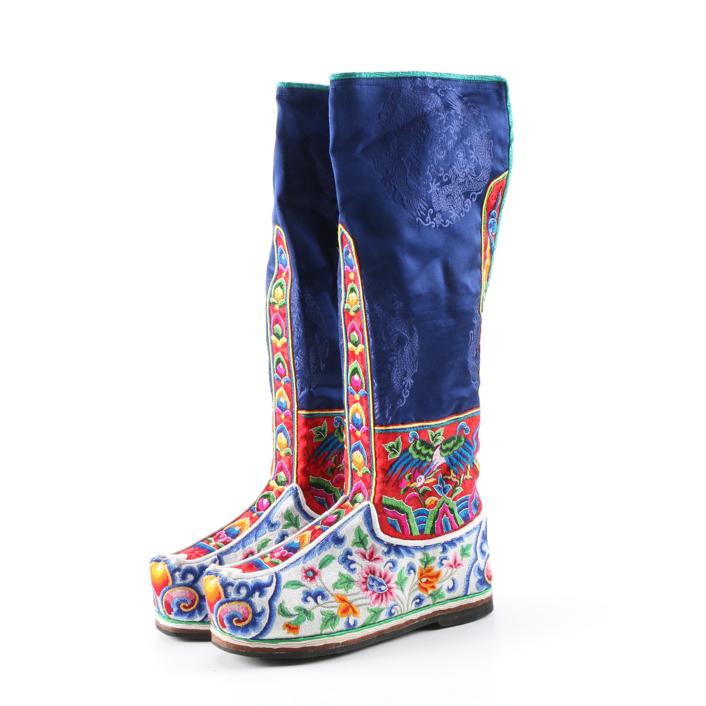 Bhutanese Embroidered Silk Tshog Lhan Boots