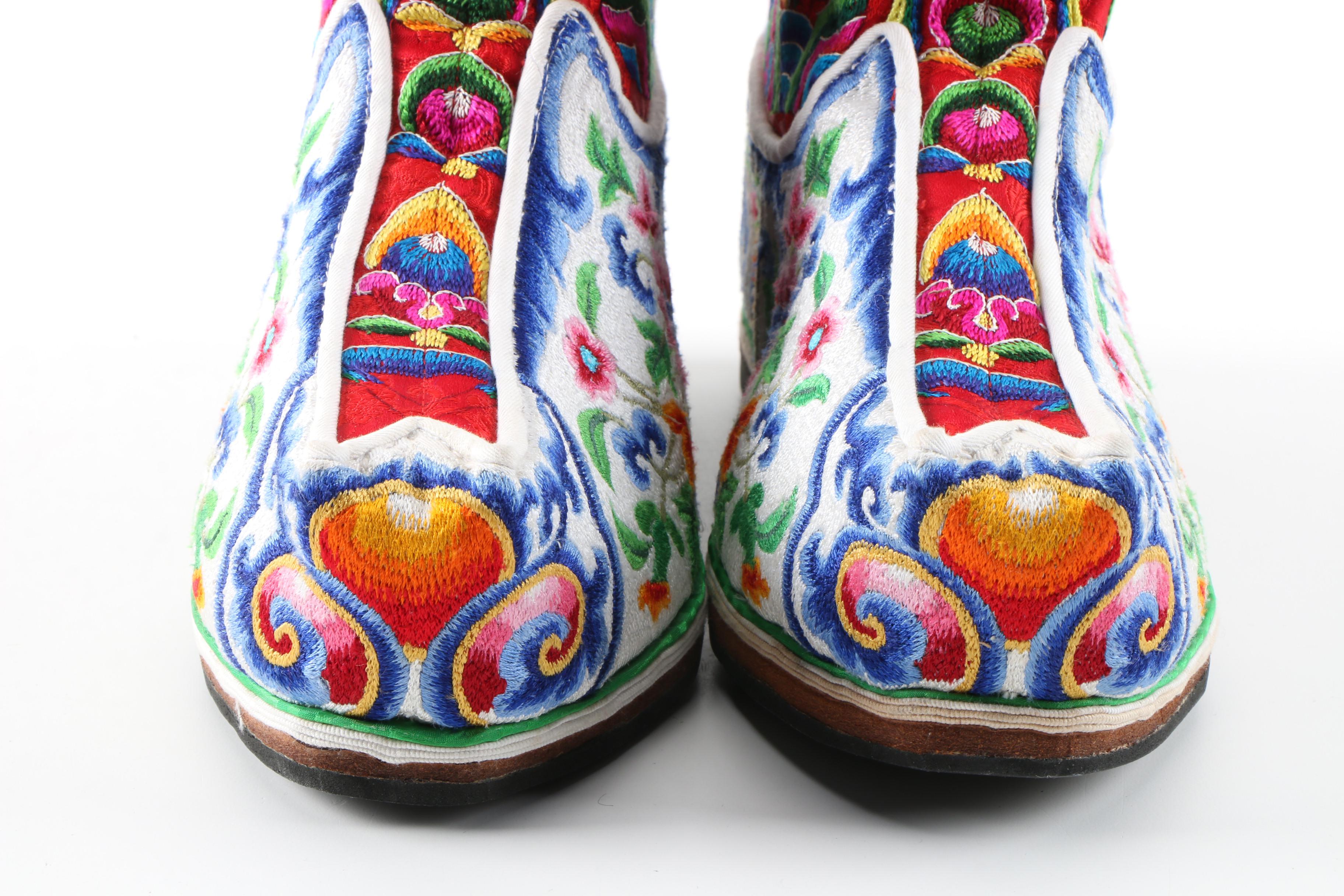 Bhutanese Embroidered Silk Tshog Lhan Boots