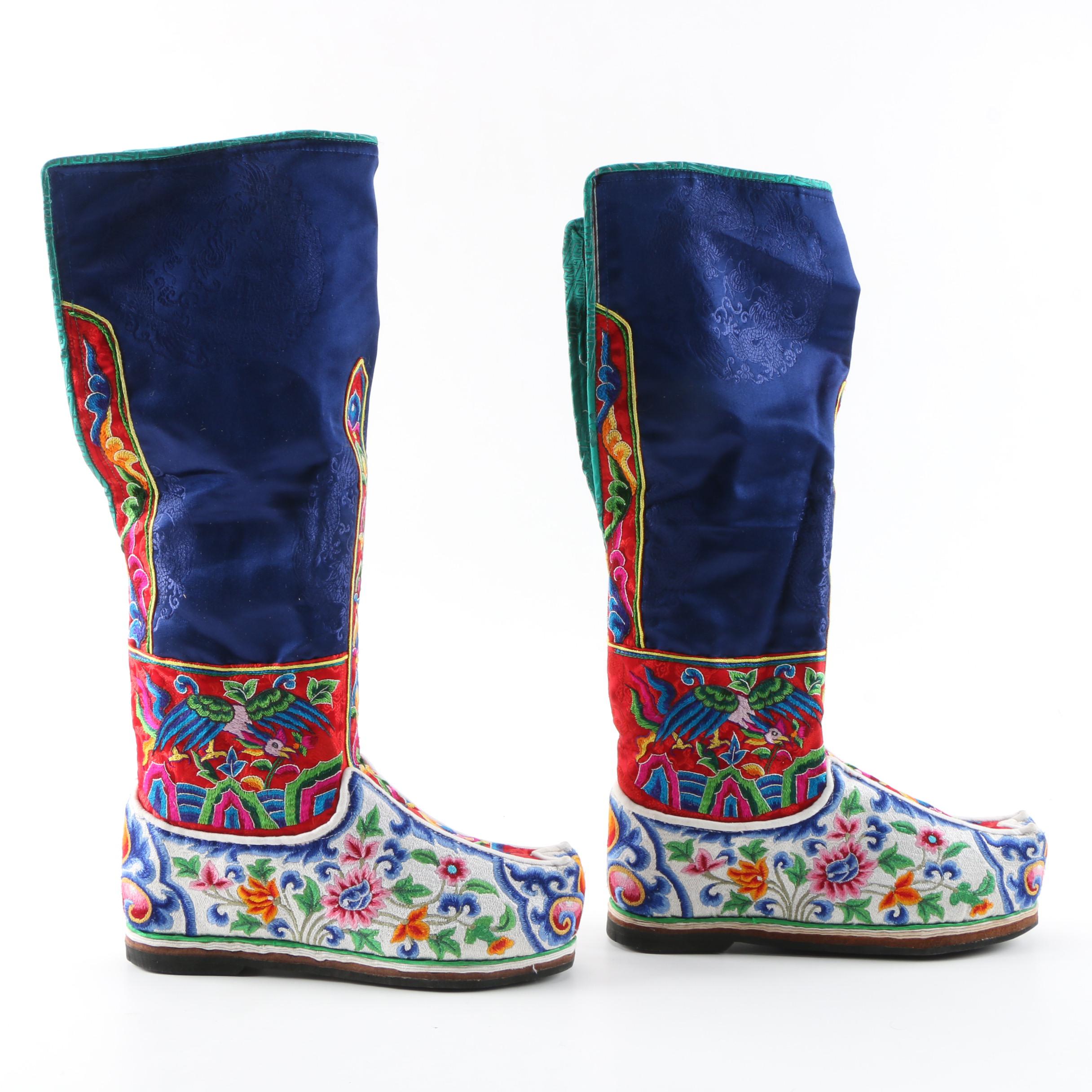 Bhutanese Embroidered Silk Tshog Lhan Boots