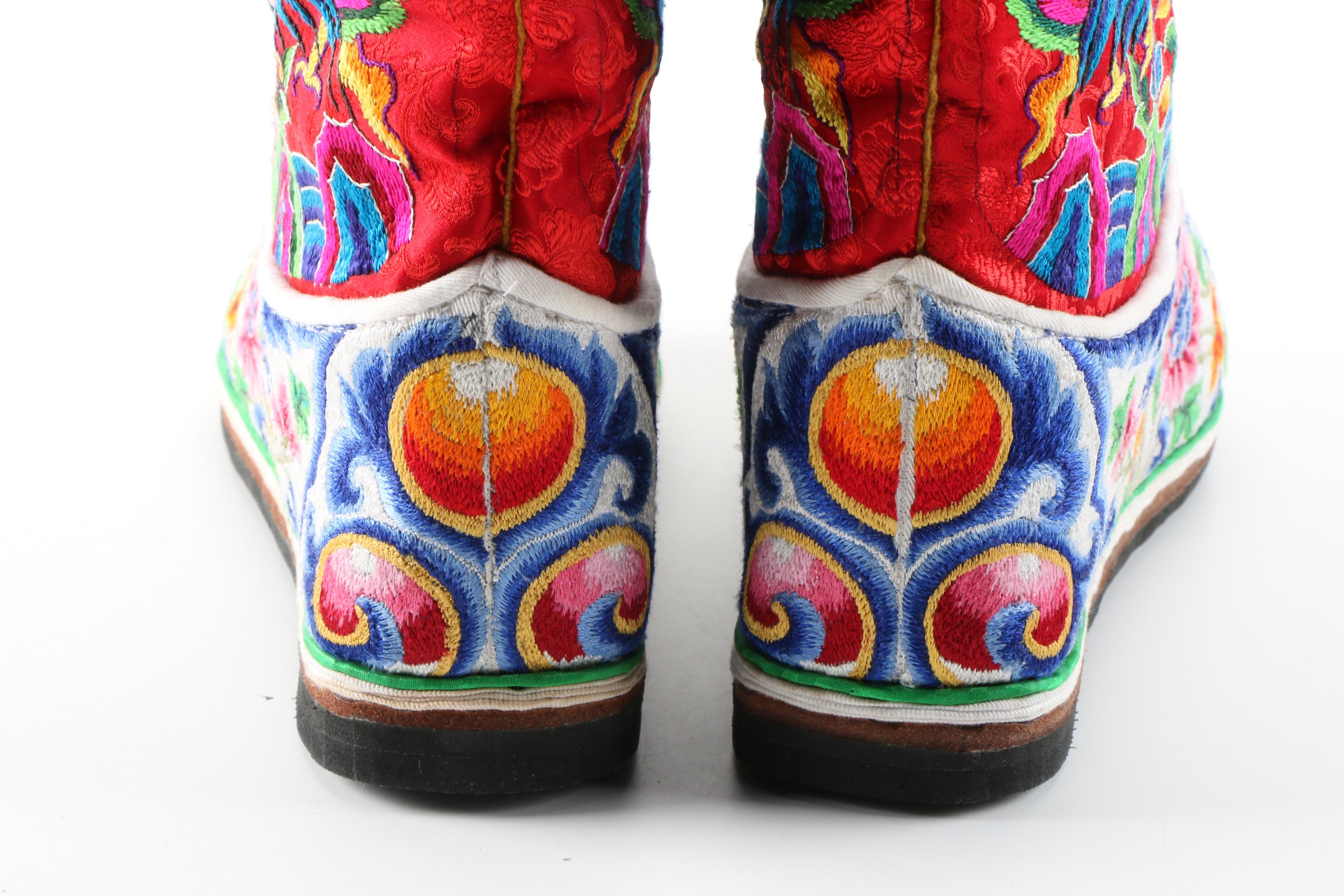 Bhutanese Embroidered Silk Tshog Lhan Boots