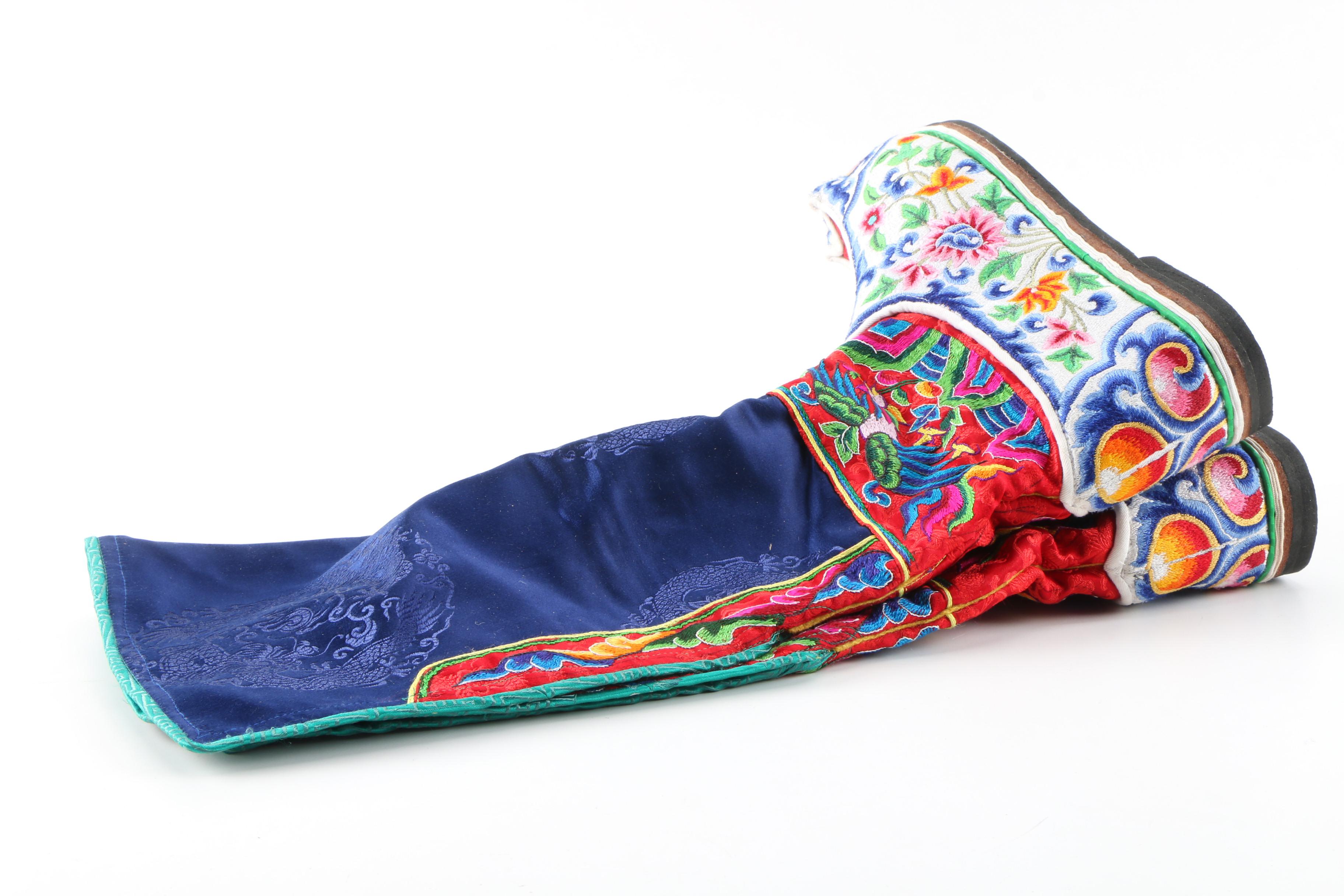Bhutanese Embroidered Silk Tshog Lhan Boots
