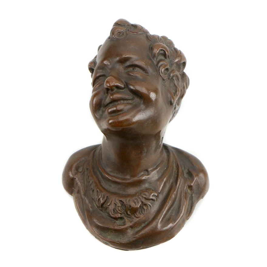 Patinated Cast Metal Wall Mounted Bust