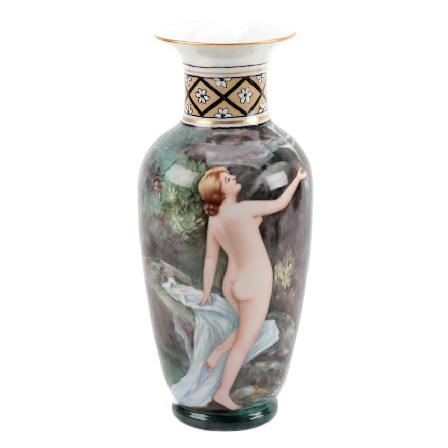 Victoria Hand-Painted Porcelain Vase with Female Nude, Late 19th/Early 20th C.