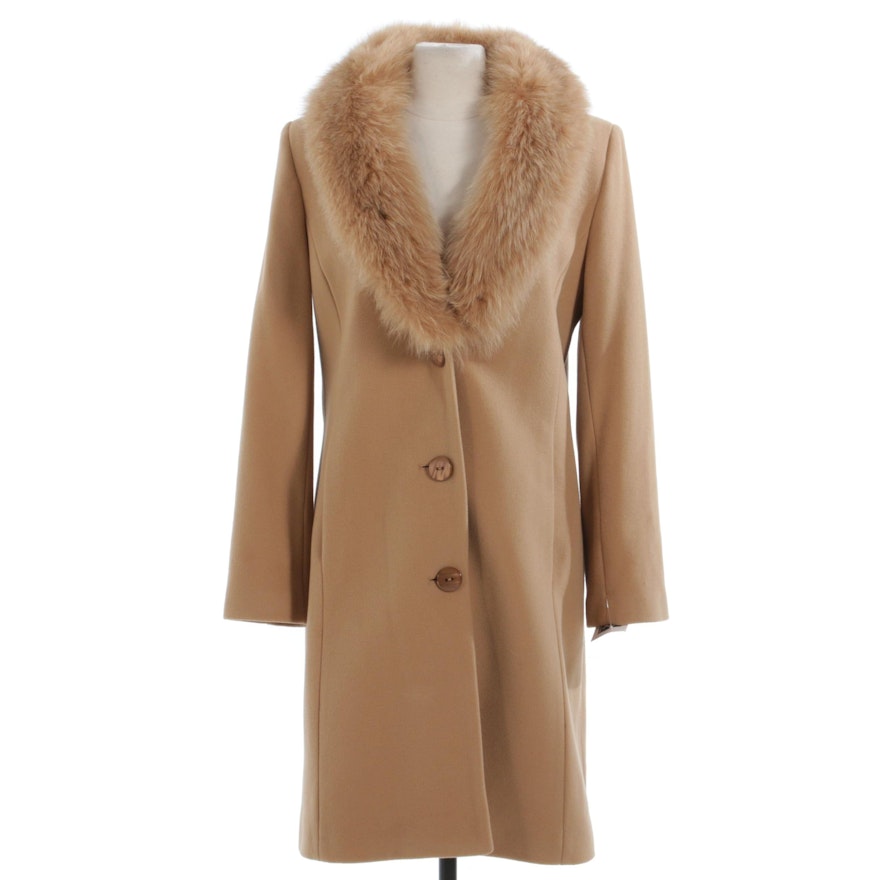 Sachi Collection Lambswool Blend Overcoat with Saga Fox Fur Collar