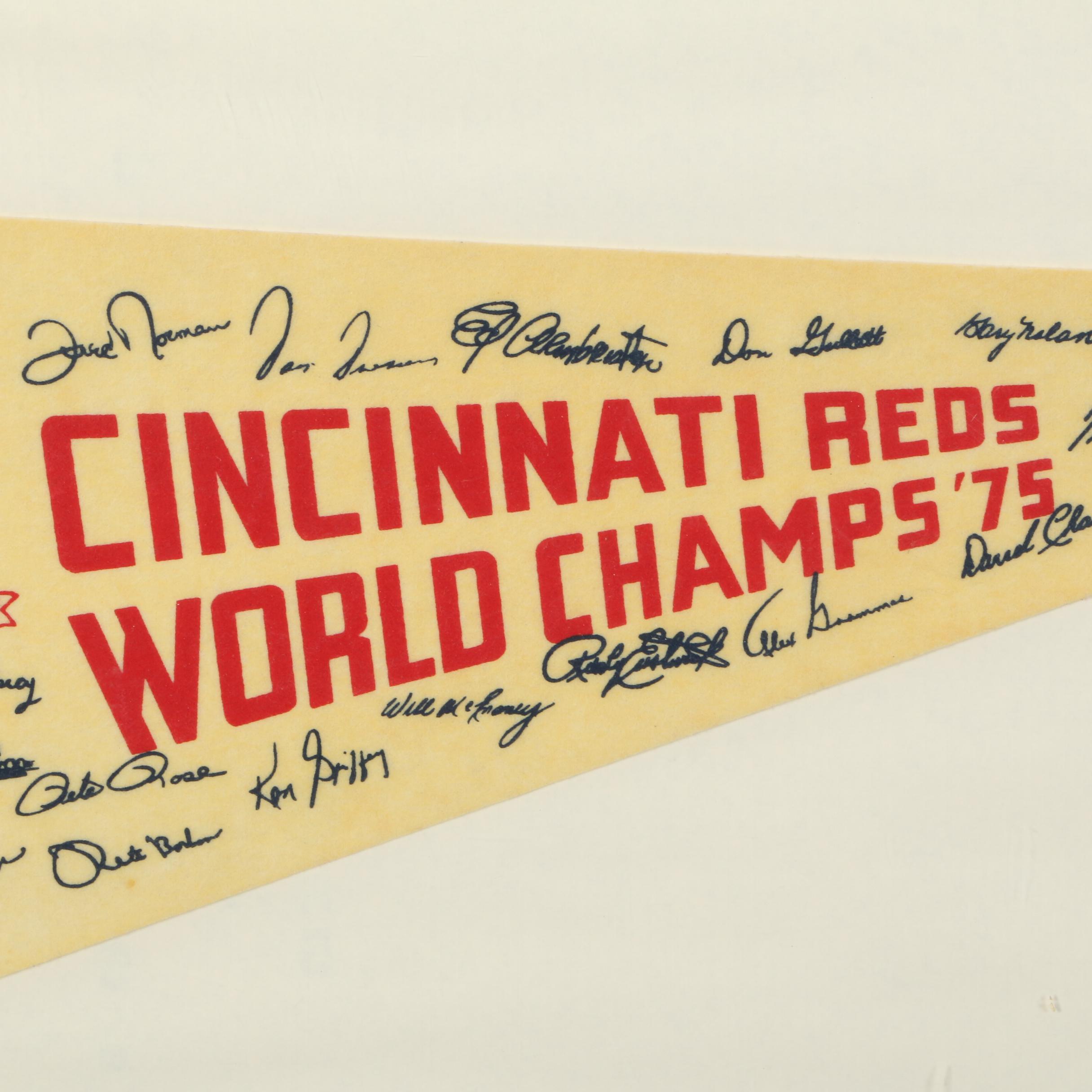 Cincinnati Reds '75 Pennant, '76 Red Bat with Other Baseball Collectibles