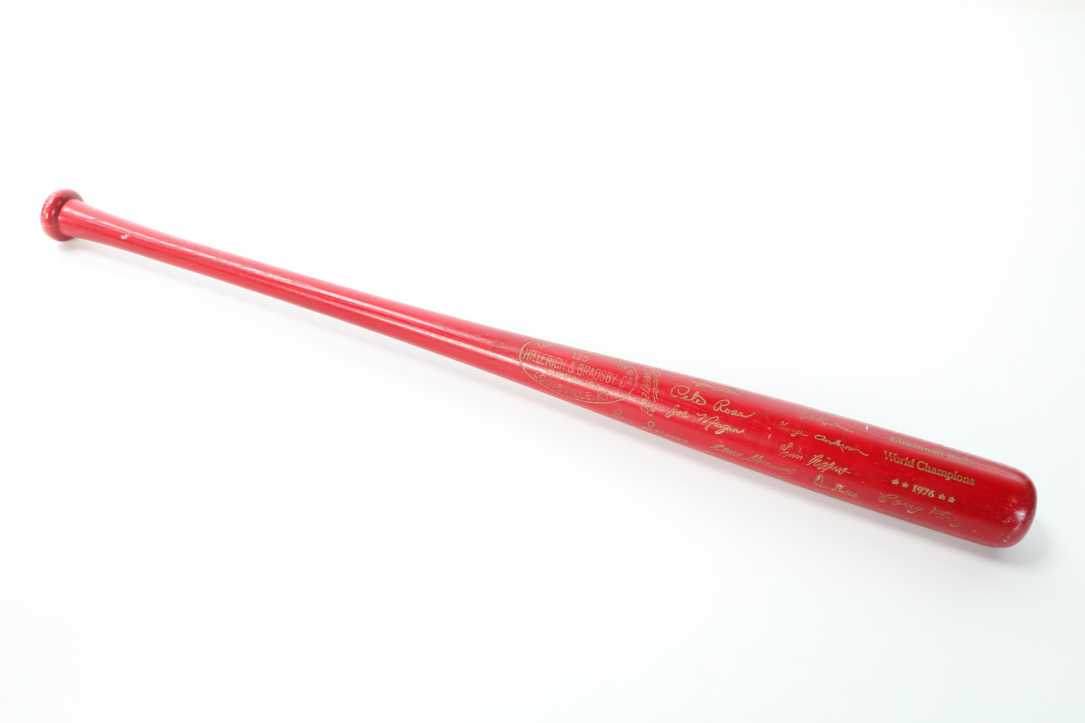 Cincinnati Reds '75 Pennant, '76 Red Bat with Other Baseball Collectibles