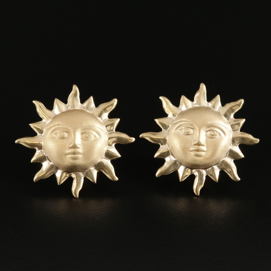 14K Yellow Gold Sun Button Earrings