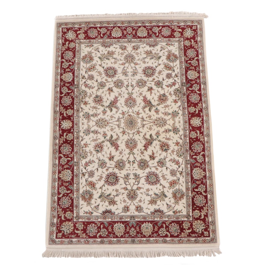 4'1 x 6'6 Hand-Knotted Chinese Floral Wool Rug