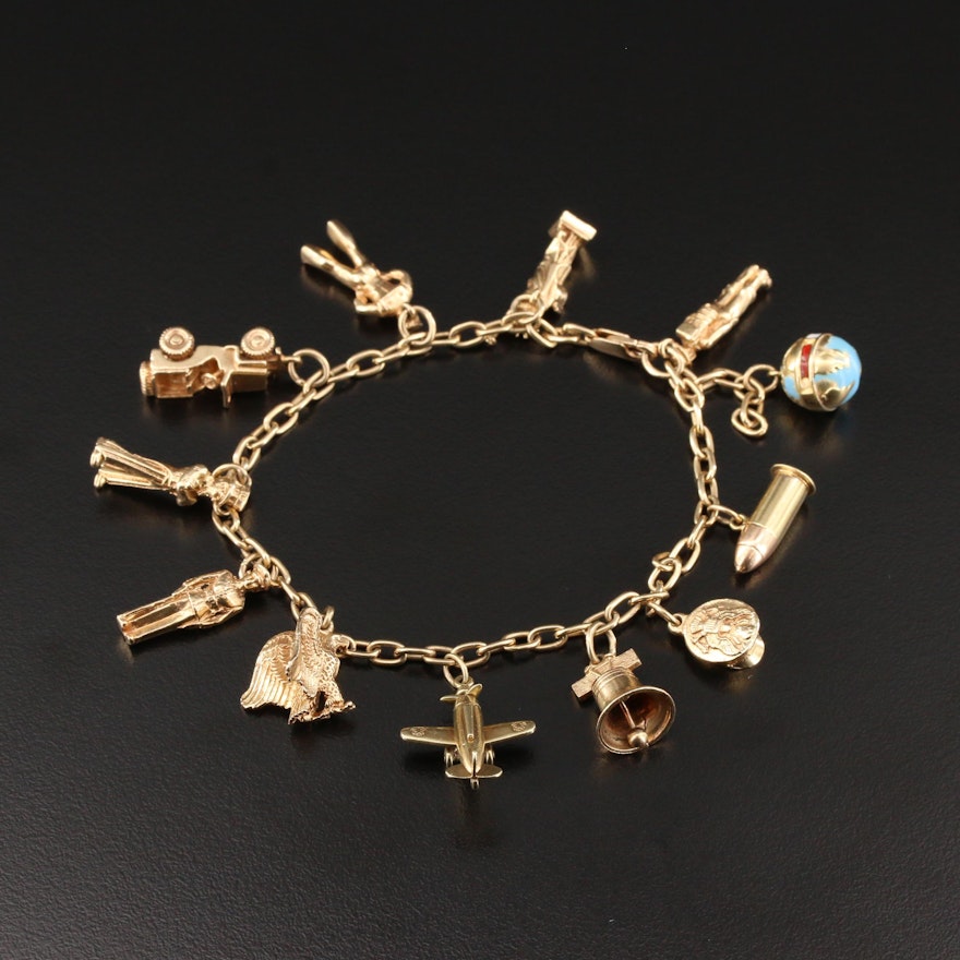 Vintage 14K Yellow Gold Patriotic Charm Bracelet