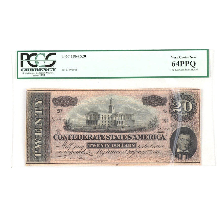 PCGS Graded 1864 Confederate States of America $20 Currency Note