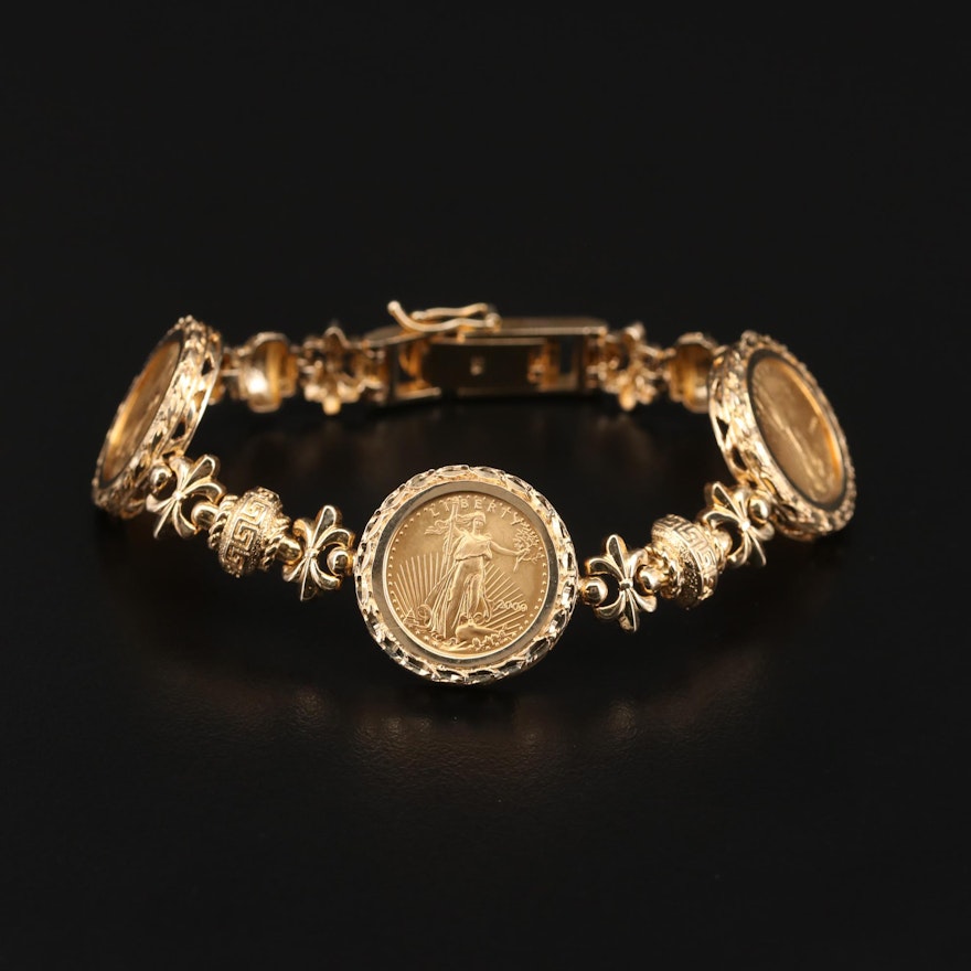 14K Yellow Gold Bracelet Featuring Gold Eagle Bullion Coins