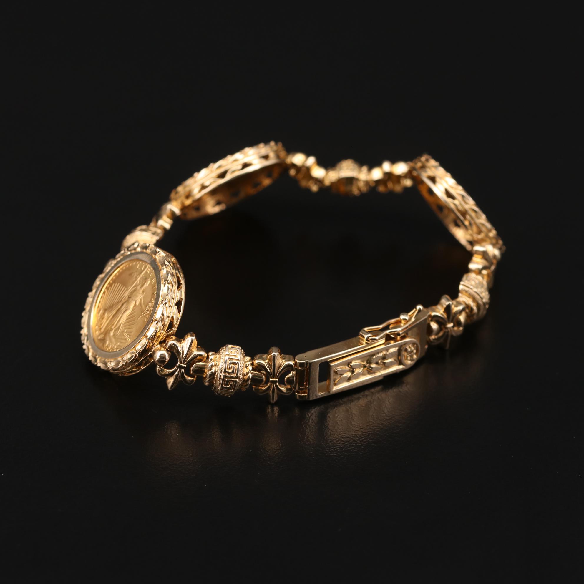14K Yellow Gold Bracelet Featuring Gold Eagle Bullion Coins