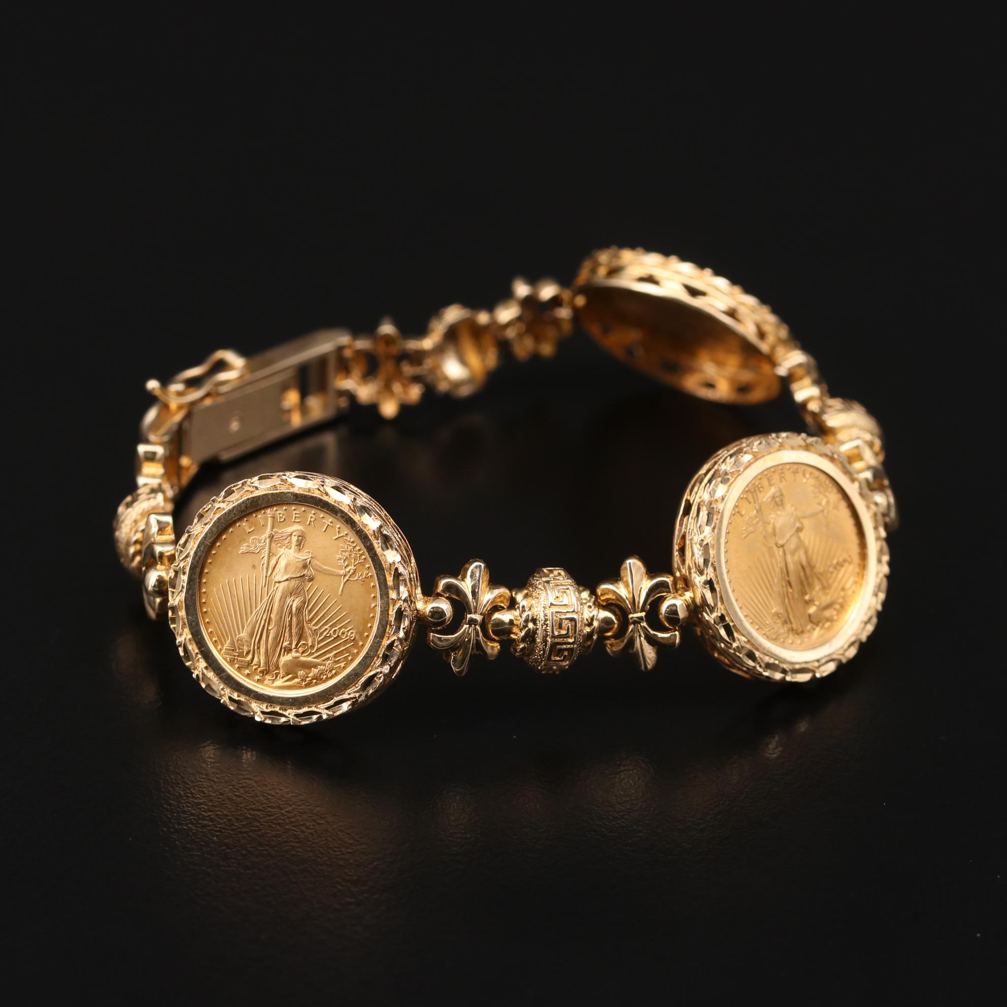 14K Yellow Gold Bracelet Featuring Gold Eagle Bullion Coins