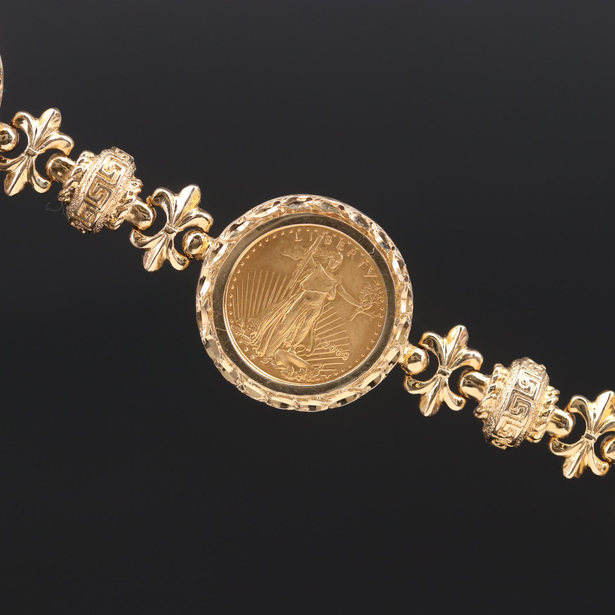 14K Yellow Gold Bracelet Featuring Gold Eagle Bullion Coins