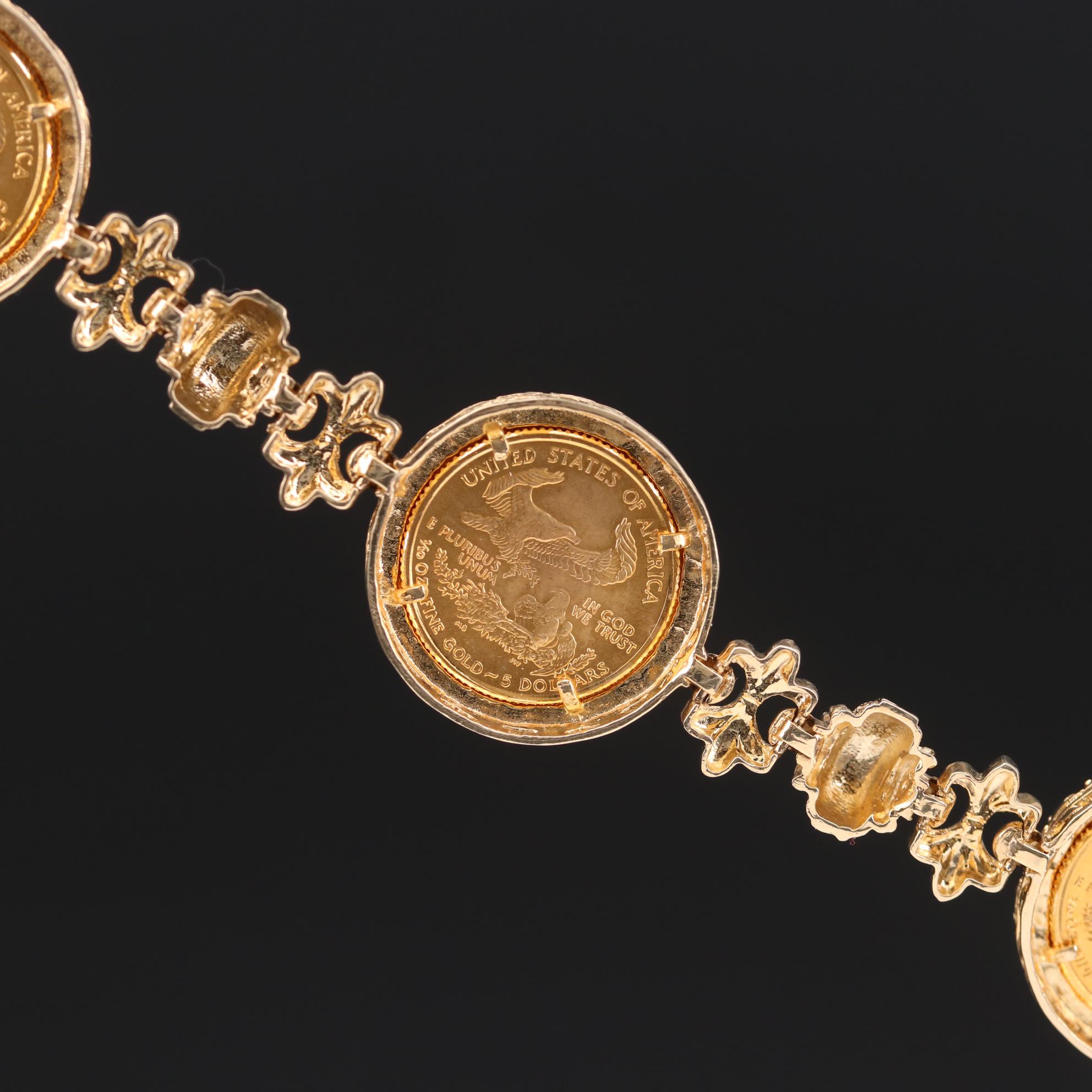 14K Yellow Gold Bracelet Featuring Gold Eagle Bullion Coins