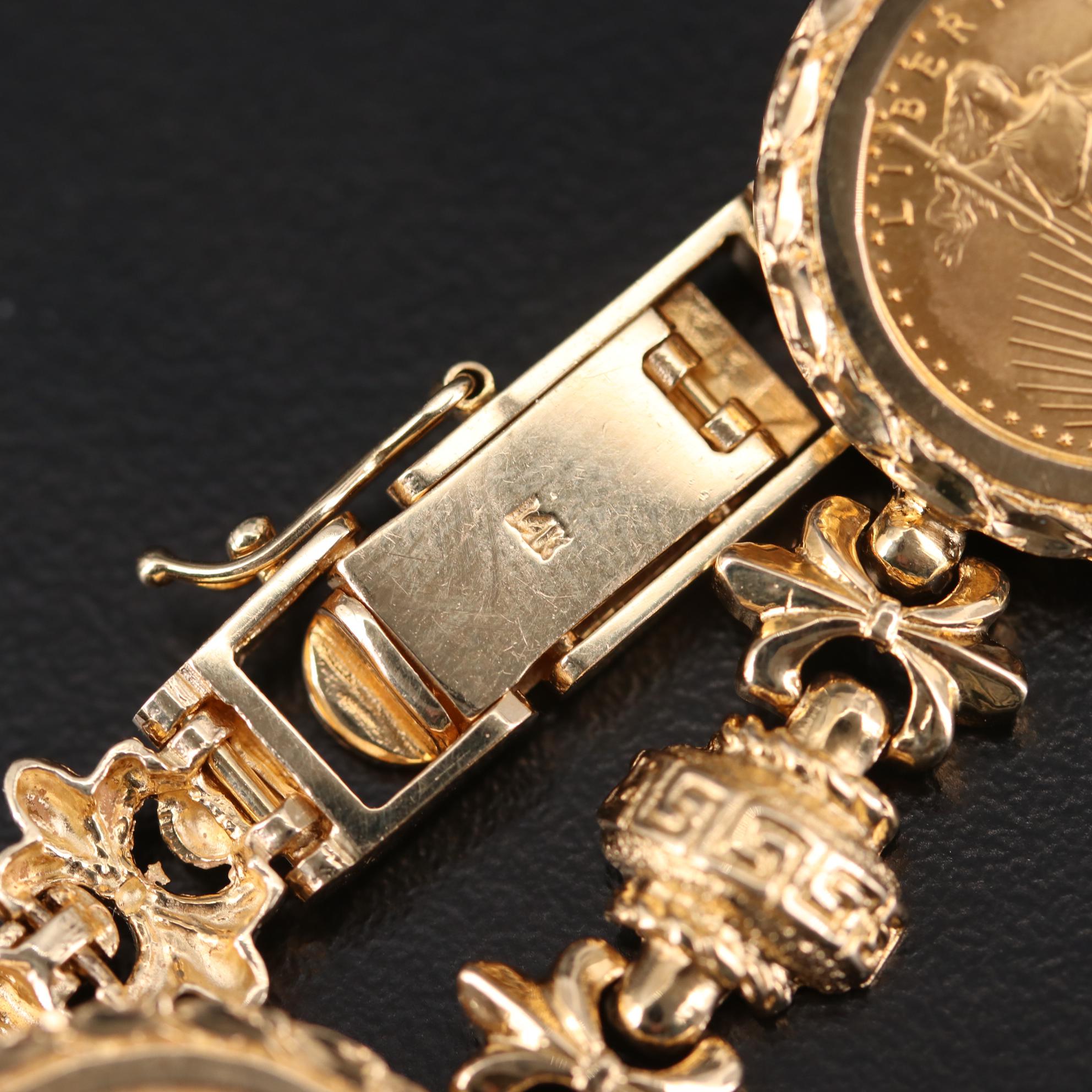 14K Yellow Gold Bracelet Featuring Gold Eagle Bullion Coins