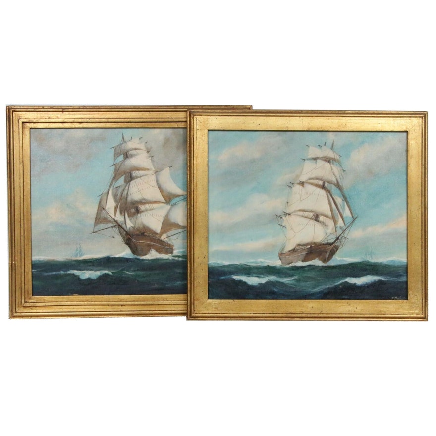 T. Bailey Clipper Ship Oil Paintings, Early to Mid 20th Century