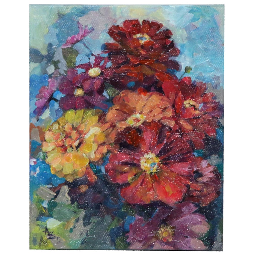 Alexandra Zecevic Acrylic Painting "Late Summer Blooms," 2020