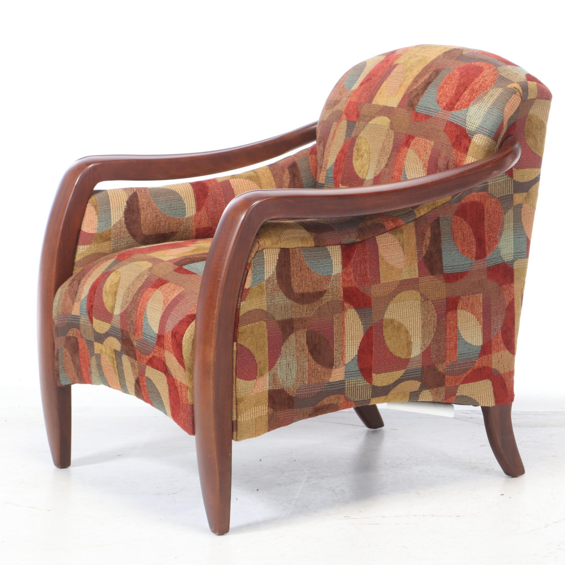 Sam Moore Art Deco Style Upholstered Chair and Ottoman, Late 20th Century