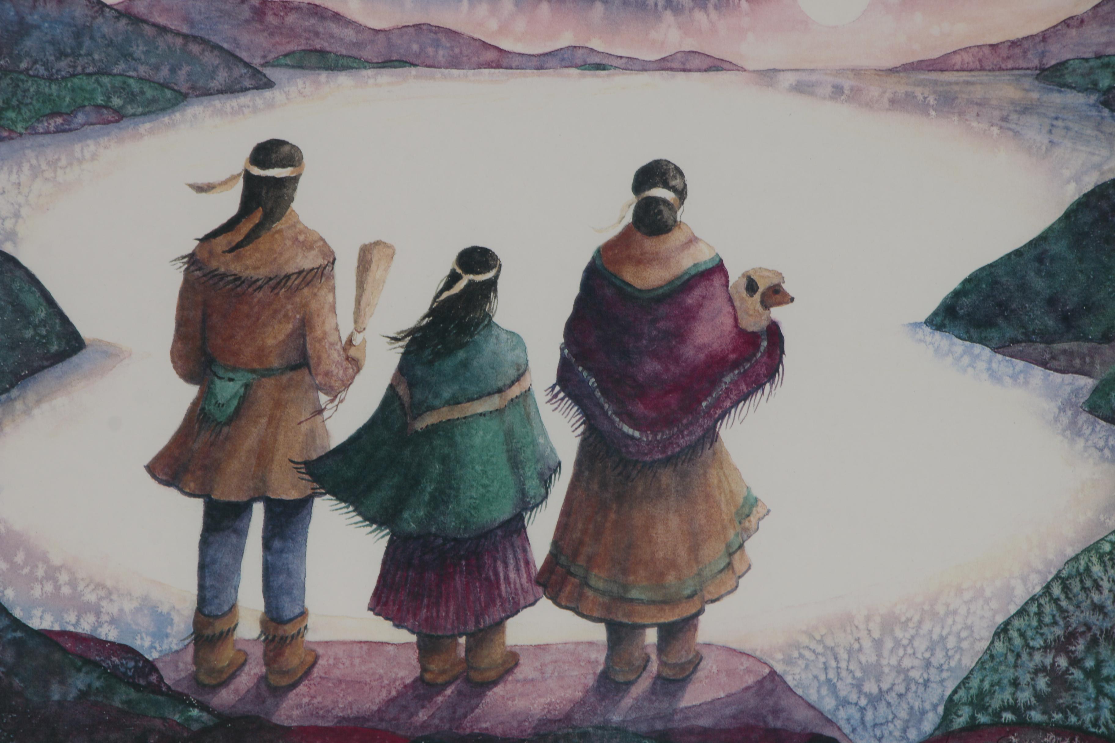 Tori Garretson Watercolor Painting of Native American Figures